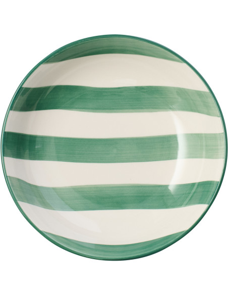 Bol petit déjeuner style bord de mer Rond Grès Vert Blanc Motif lignes Verona 