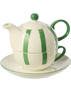 Théière égoïste style bord de mer Grès Vert Blanc Motif lignes Verona 