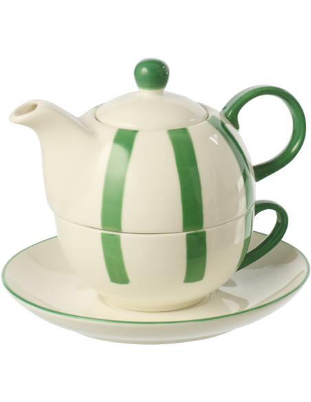 Théière égoïste style bord de mer Grès Vert Blanc Motif lignes Verona 