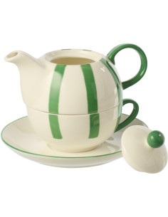 Théière égoïste style bord de mer Grès Vert Blanc Motif lignes Verona 