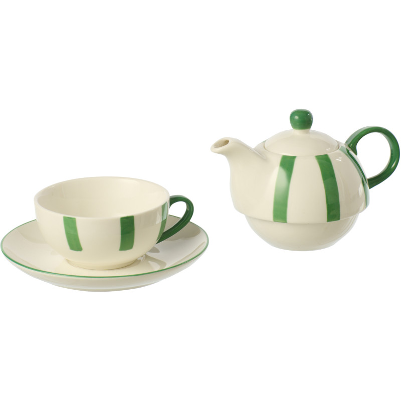 Théière égoïste style bord de mer Grès Vert Blanc Motif lignes Verona 