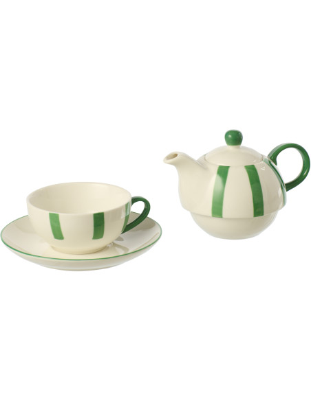 Théière égoïste style bord de mer Grès Vert Blanc Motif lignes Verona 