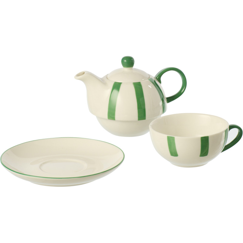 Théière égoïste style bord de mer Grès Vert Blanc Motif lignes Verona 