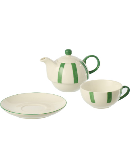 Théière égoïste style bord de mer Grès Vert Blanc Motif lignes Verona 