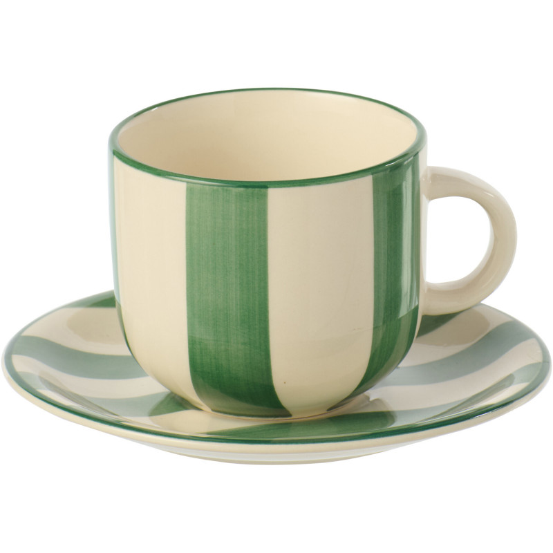 Tasse à thé style bord de mer Grès Vert Blanc Motif lignes Verona 