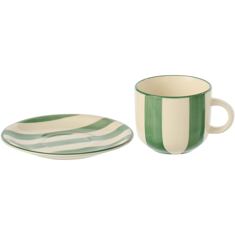 Tasse à thé style bord de mer Grès Vert Blanc Motif lignes Verona 