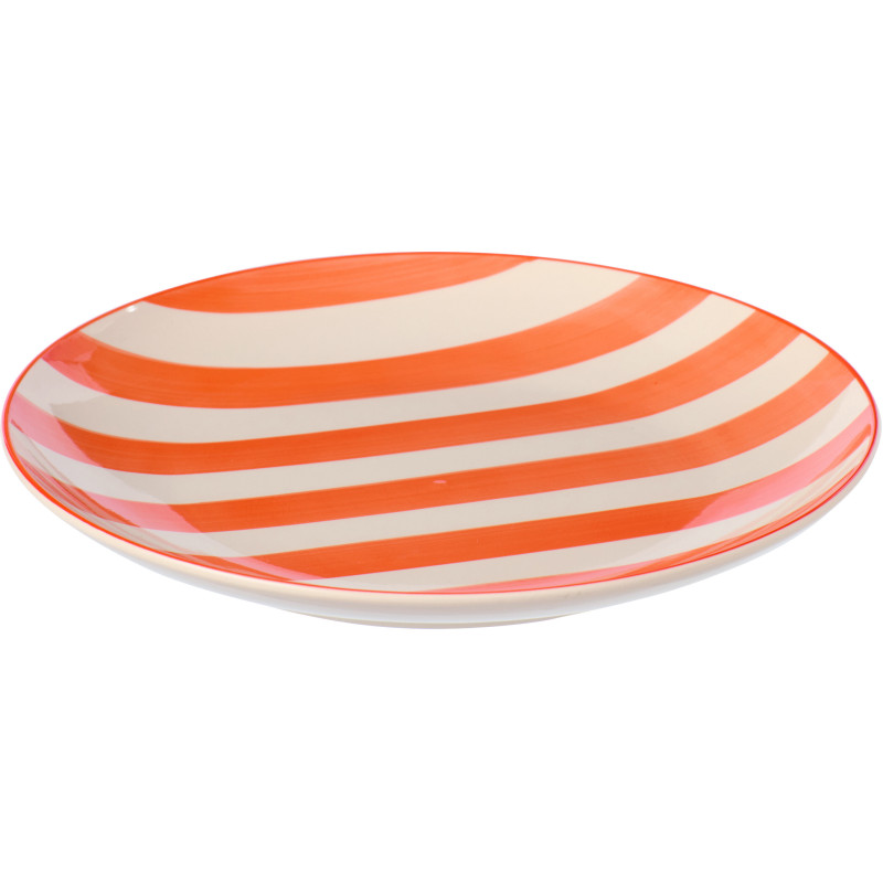 Assiette plate style bord de mer Ronde 26 cm Grès Orange Blanc Motif lignes Verona 