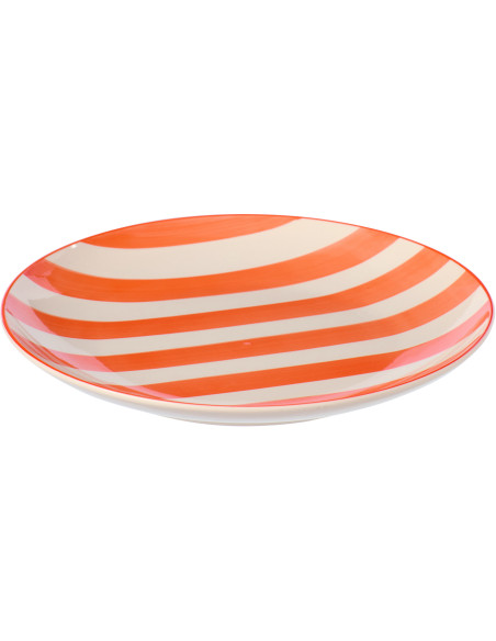 Assiette plate style bord de mer Ronde 26 cm Grès Orange Blanc Motif lignes Verona 