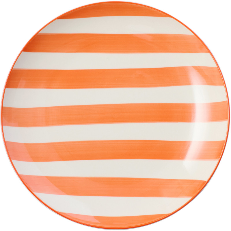 Assiette plate style bord de mer Ronde 26 cm Grès Orange Blanc Motif lignes Verona 