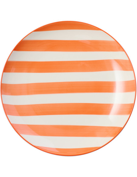 Assiette plate style bord de mer Ronde 26 cm Grès Orange Blanc Motif lignes Verona 