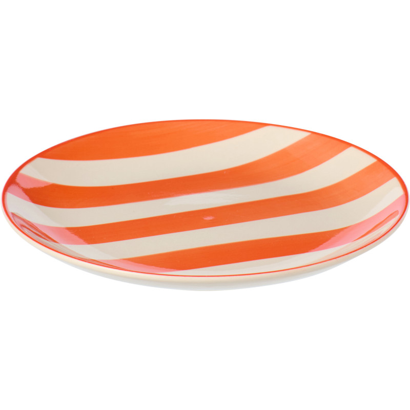 Assiette à dessert style bord de mer Ronde 19 cm Grès Orange Blanc Motif lignes Verona 