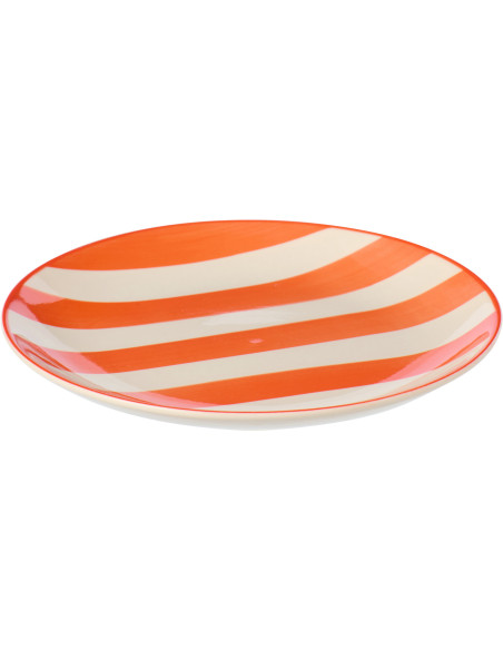 Assiette à dessert style bord de mer Ronde 19 cm Grès Orange Blanc Motif lignes Verona 