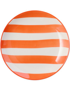 Assiette à dessert style bord de mer Ronde 19 cm Grès Orange Blanc Motif lignes Verona 