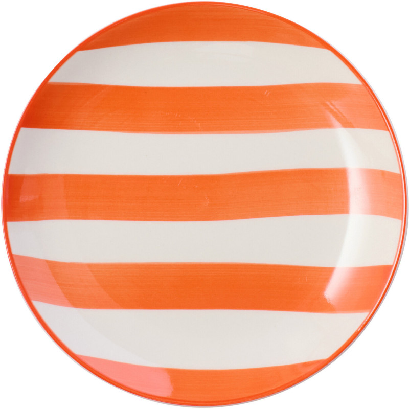 Assiette à dessert style bord de mer Ronde 19 cm Grès Orange Blanc Motif lignes Verona 