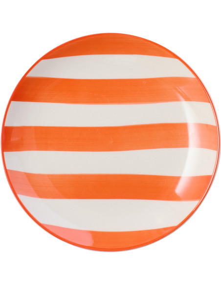 Assiette à dessert style bord de mer Ronde 19 cm Grès Orange Blanc Motif lignes Verona 