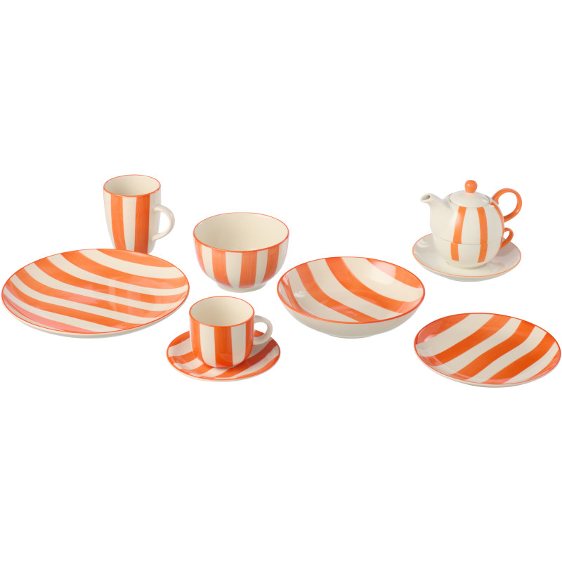 Assiette à dessert style bord de mer Ronde 19 cm Grès Orange Blanc Motif lignes Verona 