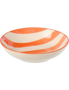 Assiette creuse style bord de mer Ronde 20 cm Grès Orange Blanc Motif lignes Verona 