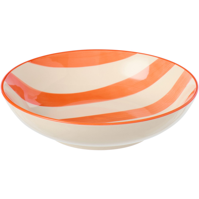 Assiette creuse style bord de mer Ronde 20 cm Grès Orange Blanc Motif lignes Verona 