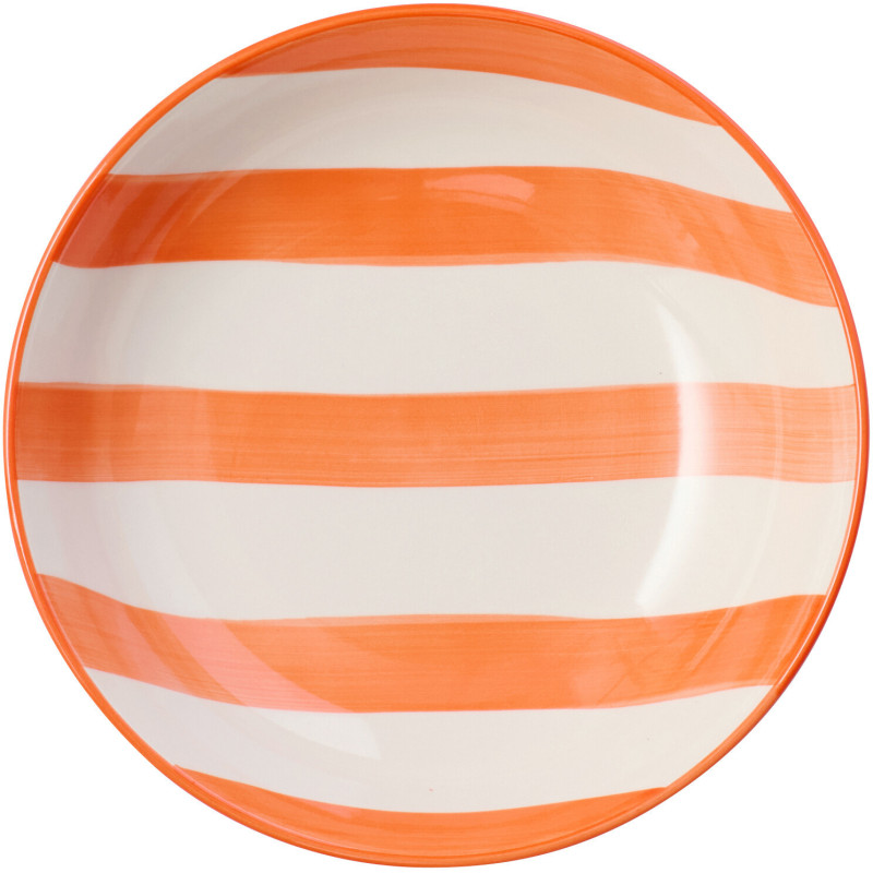 Assiette creuse style bord de mer Ronde 20 cm Grès Orange Blanc Motif lignes Verona 
