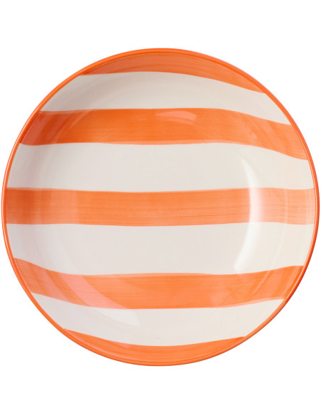 Assiette creuse style bord de mer Ronde 20 cm Grès Orange Blanc Motif lignes Verona 