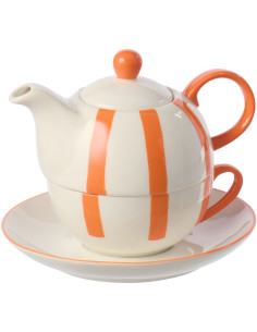 Théière égoïste style bord de mer Grès Orange Blanc Motif lignes Verona 