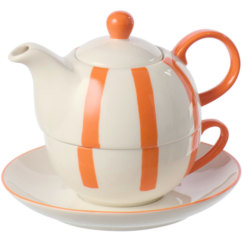 Théière égoïste style bord de mer Grès Orange Blanc Motif lignes Verona 