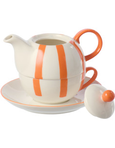 Théière égoïste style bord de mer Grès Orange Blanc Motif lignes Verona 