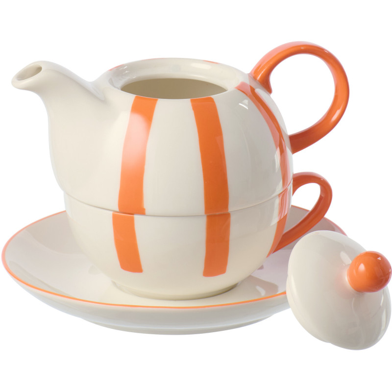 Théière égoïste style bord de mer Grès Orange Blanc Motif lignes Verona 
