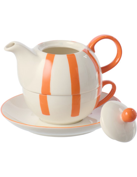 Théière égoïste style bord de mer Grès Orange Blanc Motif lignes Verona 