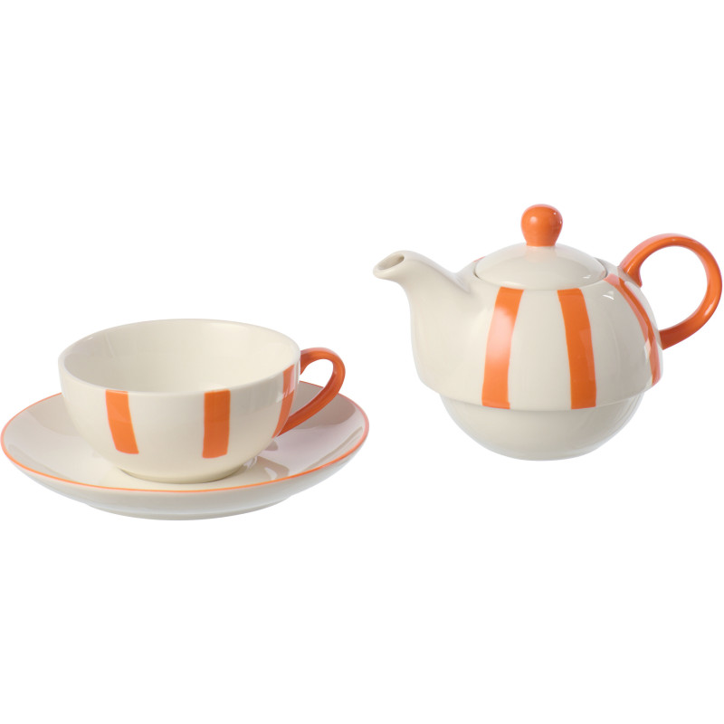 Théière égoïste style bord de mer Grès Orange Blanc Motif lignes Verona 