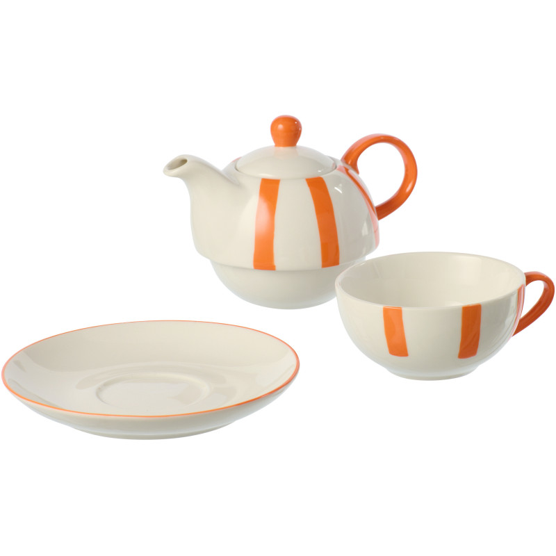 Théière égoïste style bord de mer Grès Orange Blanc Motif lignes Verona 