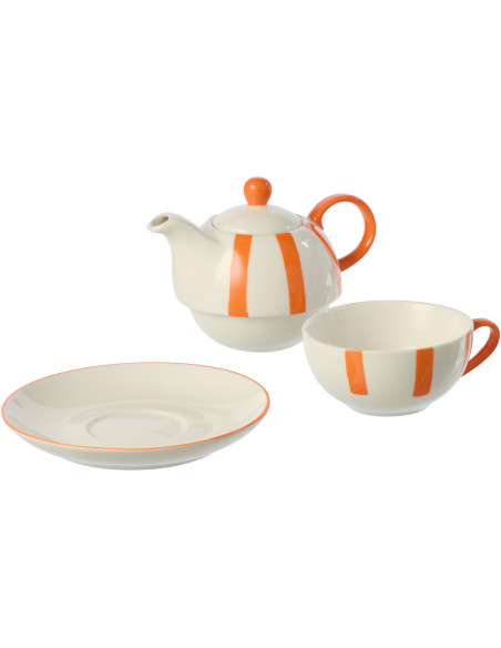 Théière égoïste style bord de mer Grès Orange Blanc Motif lignes Verona 