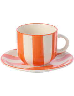 Tasse à thé style bord de mer Grès Orange Blanc Motif lignes Verona 