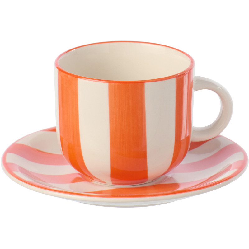 Tasse à thé style bord de mer Grès Orange Blanc Motif lignes Verona 