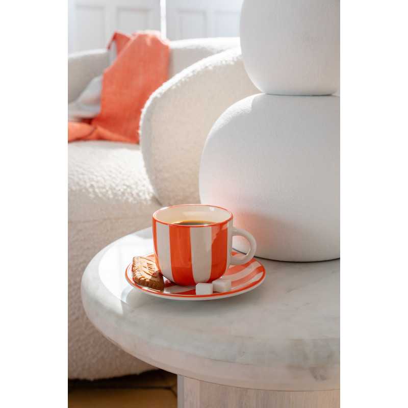 Tasse à thé style bord de mer Grès Orange Blanc Motif lignes Verona 