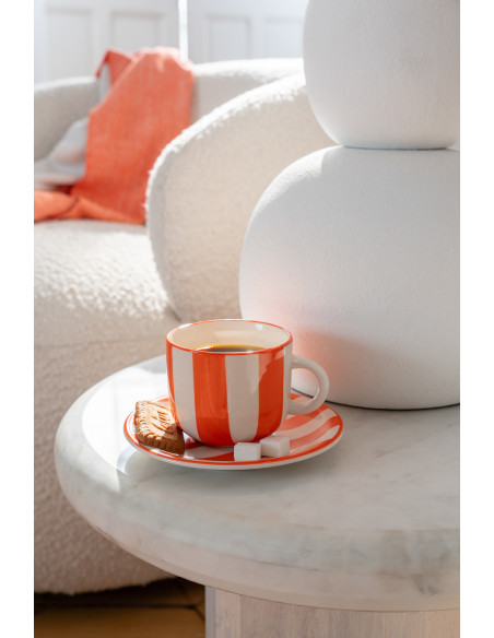 Tasse à thé style bord de mer Grès Orange Blanc Motif lignes Verona 