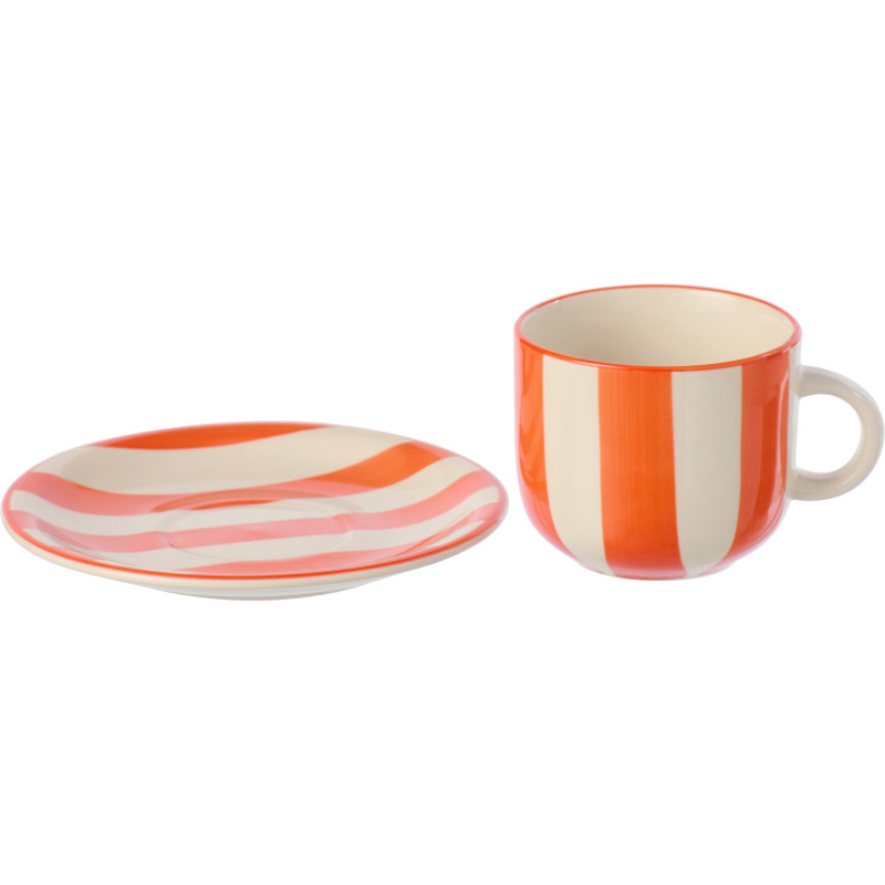 Tasse à thé style bord de mer Grès Orange Blanc Motif lignes Verona 