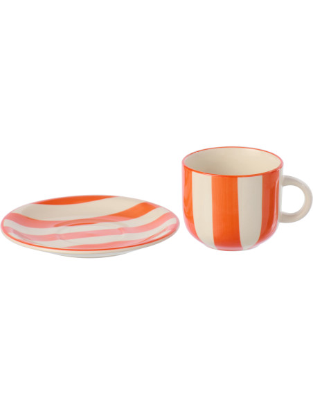 Tasse à thé style bord de mer Grès Orange Blanc Motif lignes Verona 