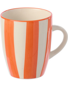 Mug style bord de mer 340 ml Grès Orange Blanc Motif lignes Verona 