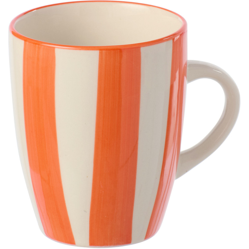 Mug style bord de mer 340 ml Grès Orange Blanc Motif lignes Verona 