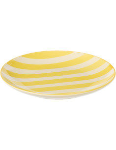 Assiette plate style bord de mer Ronde 26 cm Grès Jaune Blanc Motif lignes Verona 