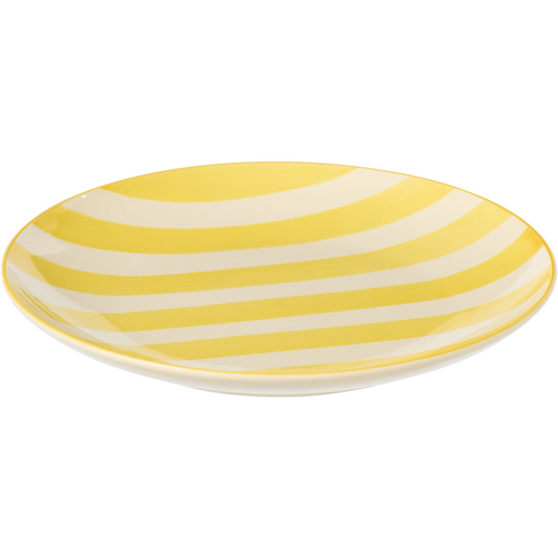 Assiette plate style bord de mer Ronde 26 cm Grès Jaune Blanc Motif lignes Verona 