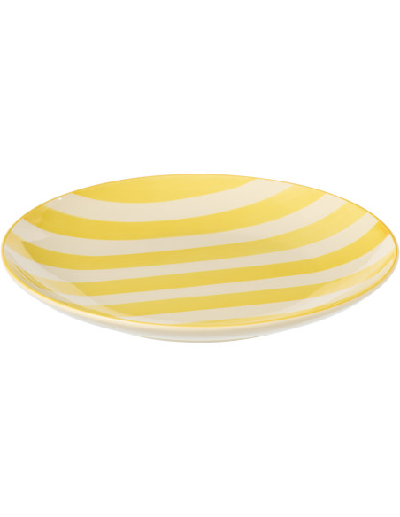 Assiette plate style bord de mer Ronde 26 cm Grès Jaune Blanc Motif lignes Verona 