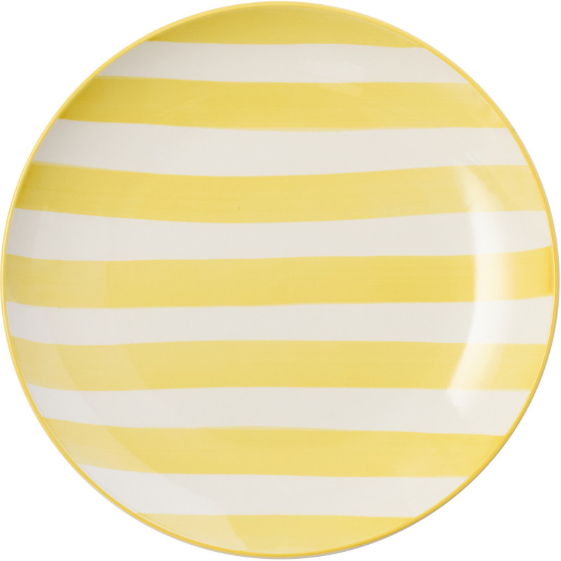 Assiette plate style bord de mer Ronde 26 cm Grès Jaune Blanc Motif lignes Verona 