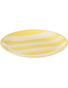 Assiette à dessert style bord de mer Ronde 19 cm Grès Jaune Blanc Motif lignes Verona 