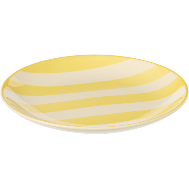Assiette à dessert style bord de mer Ronde 19 cm Grès Jaune Blanc Motif lignes Verona 