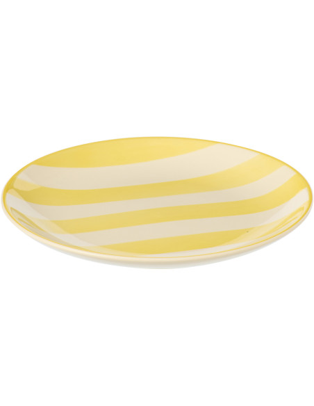 Assiette à dessert style bord de mer Ronde 19 cm Grès Jaune Blanc Motif lignes Verona 