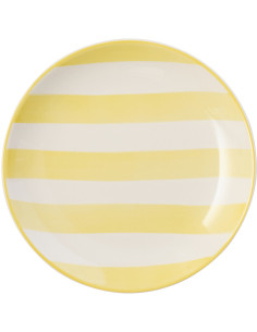 Assiette à dessert style bord de mer Ronde 19 cm Grès Jaune Blanc Motif lignes Verona 