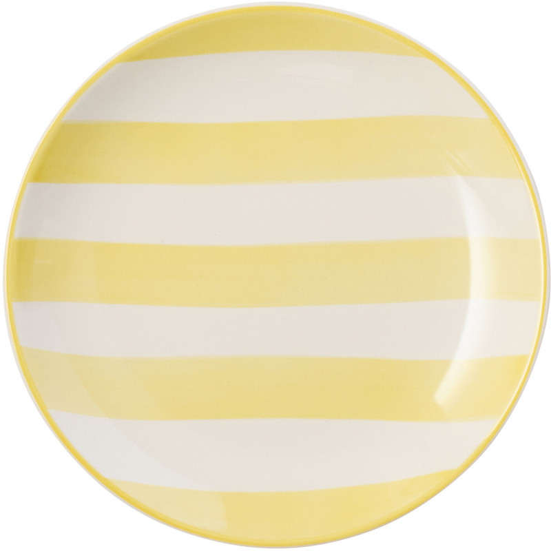 Assiette à dessert style bord de mer Ronde 19 cm Grès Jaune Blanc Motif lignes Verona 
