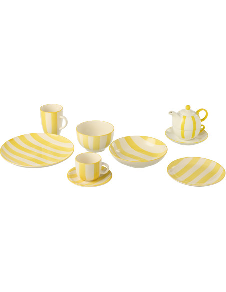 Assiette à dessert style bord de mer Ronde 19 cm Grès Jaune Blanc Motif lignes Verona 